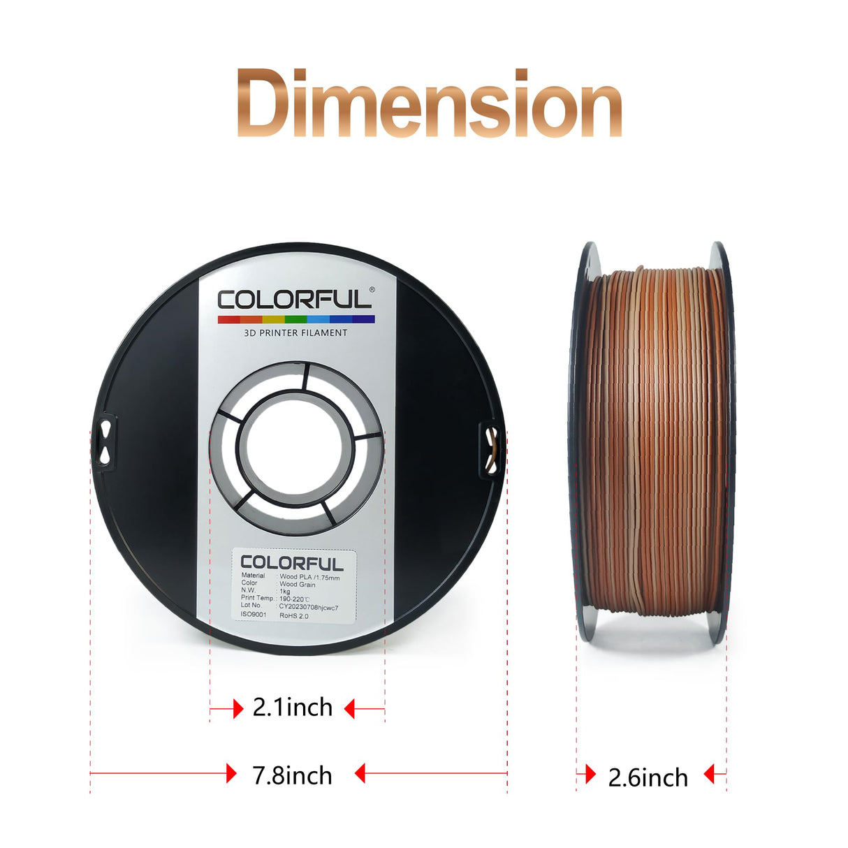 COLORFUL Wood Grain PLA 3D Printer Filament 1.75mm, Dual Color Filament with 20% Wood Fiber, 3D Printing PLA Filament Wood Grain Filament, 1kg Spool (2.2 lbs),Dimensional Accuracy +/- 0.05 mm colorful