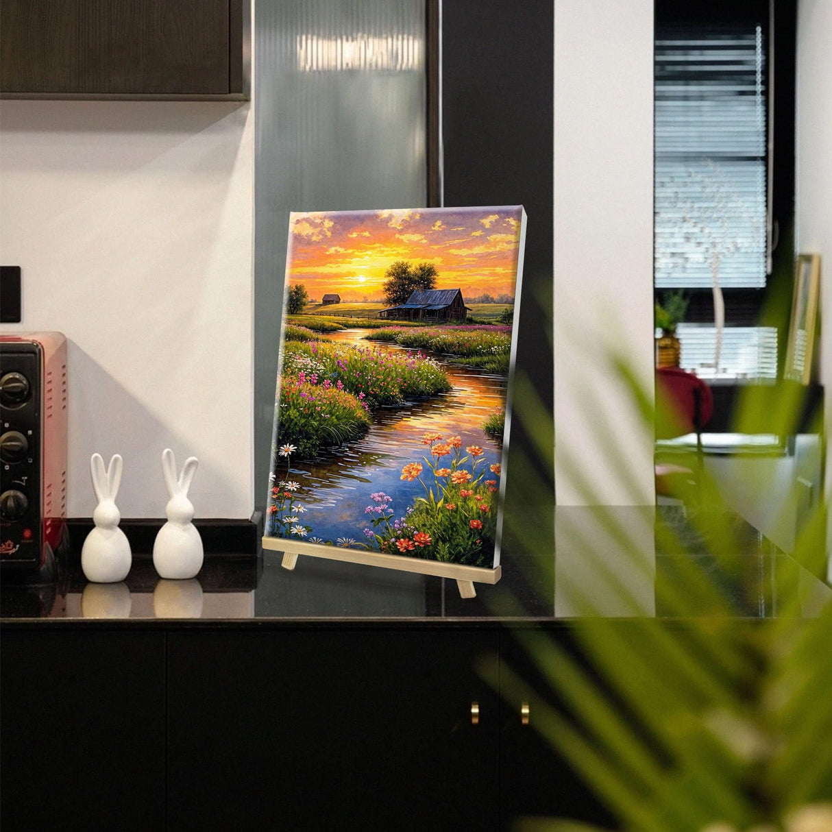 HeeBenor Framed Paint by Numbers Kit for Adults, Sunset Landscape Paint by Number with Easel, DIY Flowers Landscape Oil Painting Kit, Adult Paint by Number Kits Framed Canvas for Home Decor 8x12 Inch HeeBenor