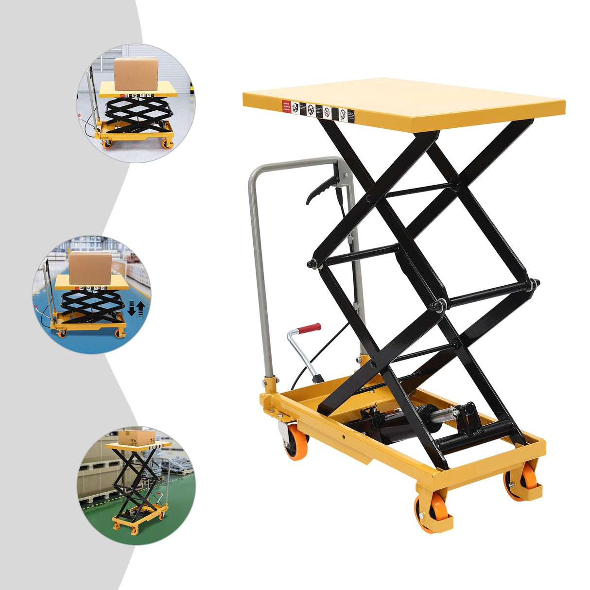 Ageanbri Hydraulic Lift Table Cart, Double Scissor Lift Table Hydraulic Lift with Locking Wheels Material Lift Pallet Truck for Factories, Warehouses Supermarkets (35.43*19.69*38.19in 770lbs Yellow) Ageanbri