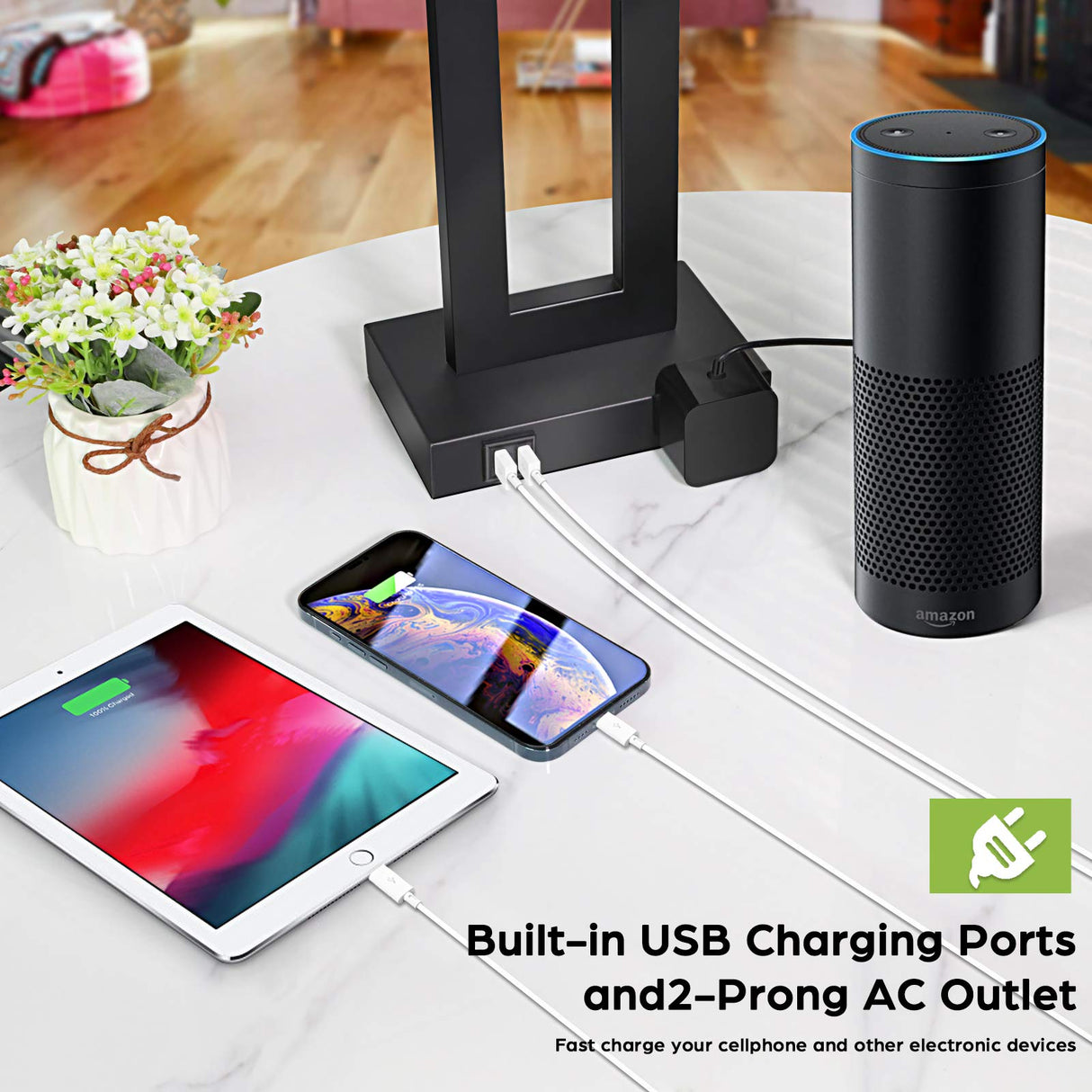 Set of 2 Touch Control Table Lamp with 2 USB Ports, 3-Way Dimmable Modern Nightstand Lamp Sets Bedside Touch Desk Lamp with Fabric Cream Shade For Bedroom Table Living Room Reading, Included Bulbs TOBUSA