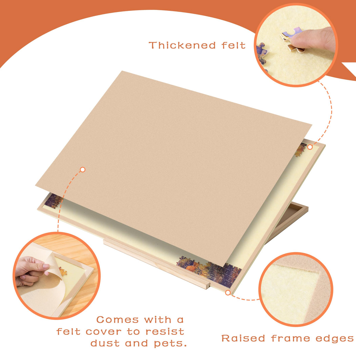 Tektalk Foldable Jigsaw Puzzle Board with 4 Angle Adjustable Bracket/Stand, Lightweight Portable Puzzle Mat Plateau with Wooden Easel, Foldaway Felt Puzzle Table, for Up to 1500 Pieces (Beige) Tektalk