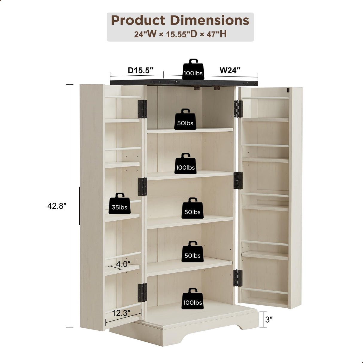 ACCOHOHO 47" Kitchen Pantry, Farmhouse Storage Cabinet with Barn Doors, Organizer and Adjustable Shelves, Rustic Wood Cupboard for Kitchen, Dining ACCOHOHO