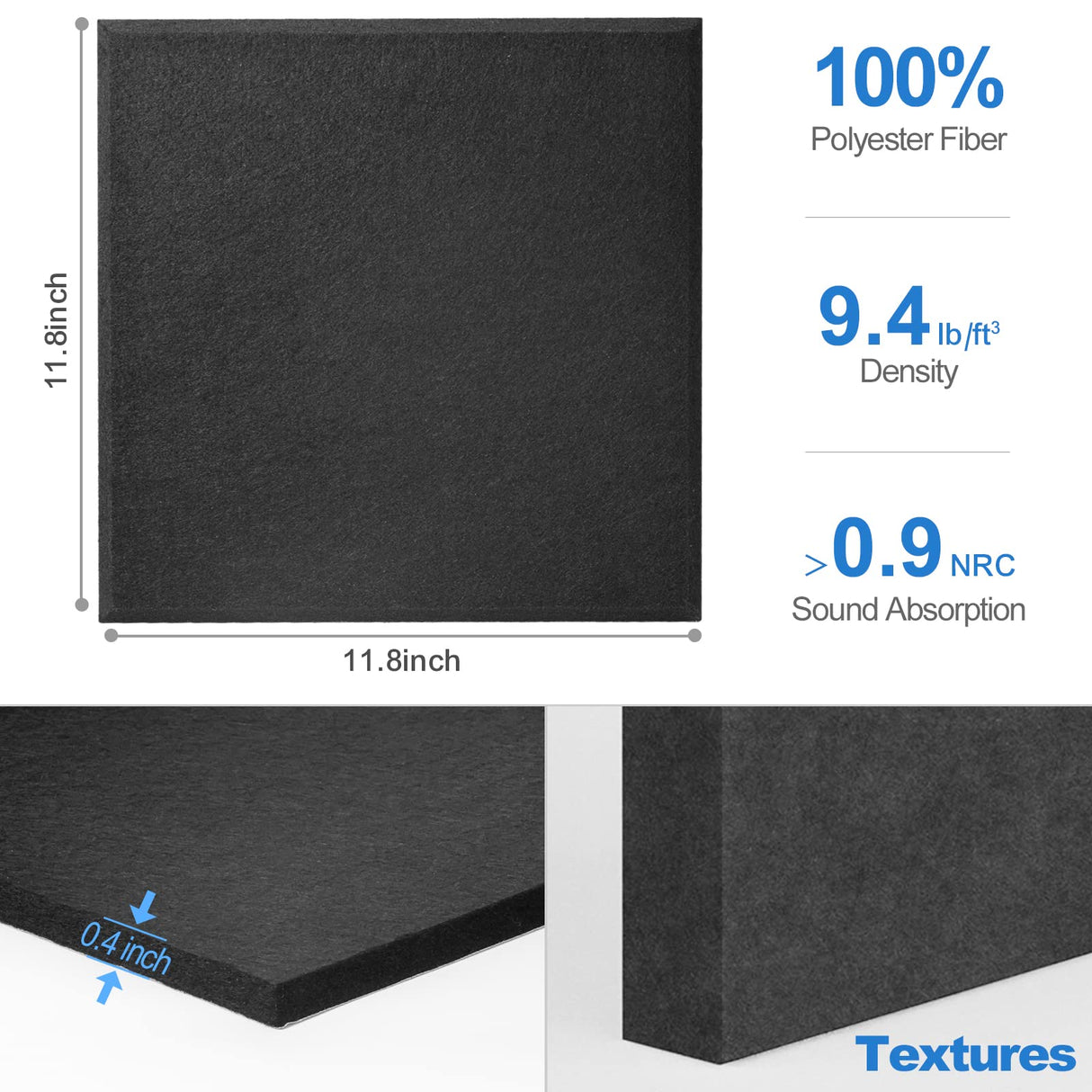 Sonicism 12 Pack Acoustic Wall Panels with Self-Adhesive, 12" X 12" X 0.4" Sound Proof Foam Panels, Decorative Soundproof Wall Panels, Sound Proof Absorbing Tiles for Home & Offices, Black Sonicism