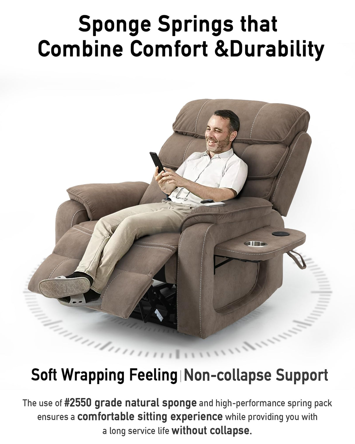 Power Lift Lazy Boy Recliner Chair, 2 Motor Flat Recliner, Nursing Lift Chair with Massage and Lumbar Heating, Adult Power Recliner with Side Pockets, Folding Table, Remote Control HBUI