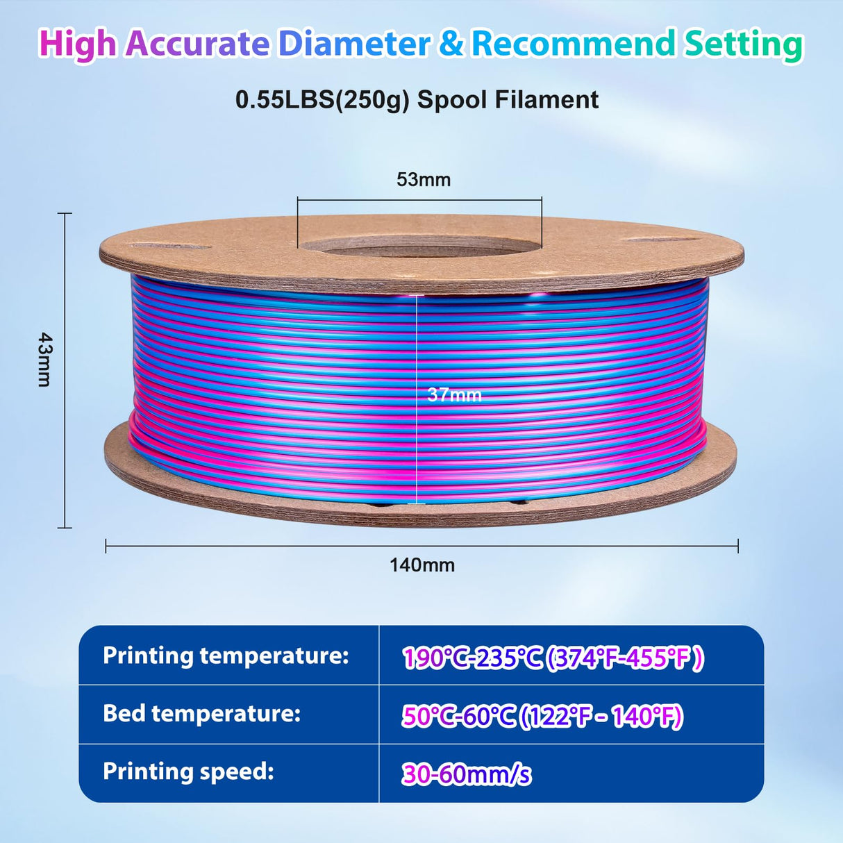 3Dgenius Silk PLA 3D Printer Filament Triple Color Silk PLA Filament 1.75mm 3D Printing Filament Fit Most FDM Printers, 250g Spool(0.55lbs), 3 in 1 Color Rose Red Sky Blue Green 3Dgenius