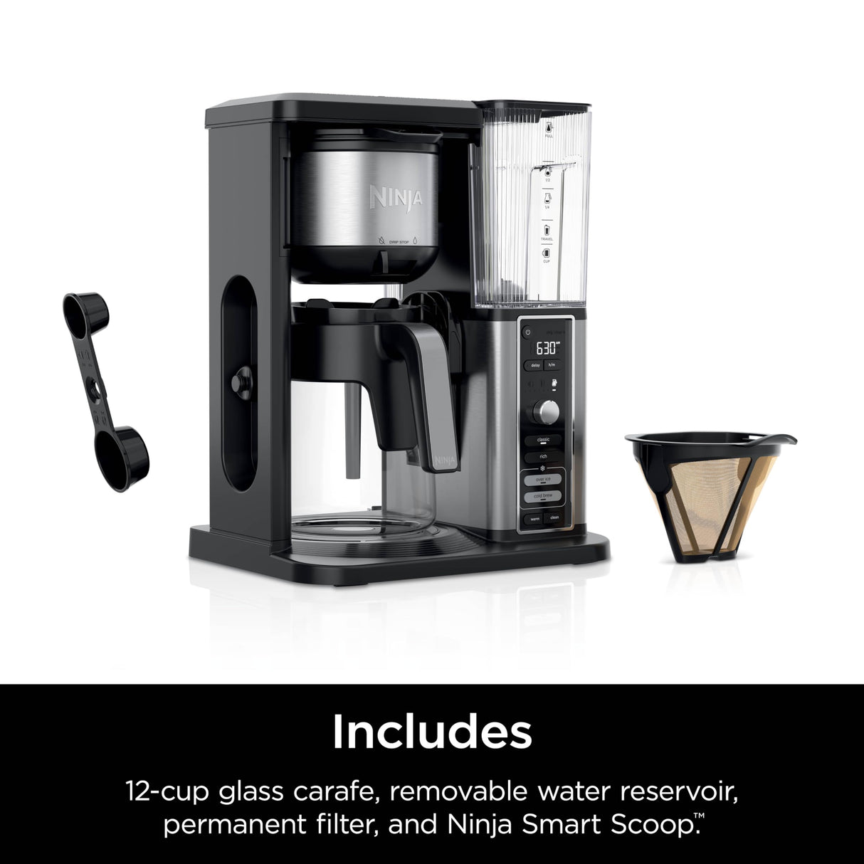 Ninja Hot & Iced XL Coffee Maker with Rapid Cold Brew, 4 Brew Styles, 8 Sizes Small Cup to Travel Mug, Single-Serve Coffee Brewer, 12-Cup Carafe, Permanent Filter, Removable Reservoir, Black, CM371 Ninja