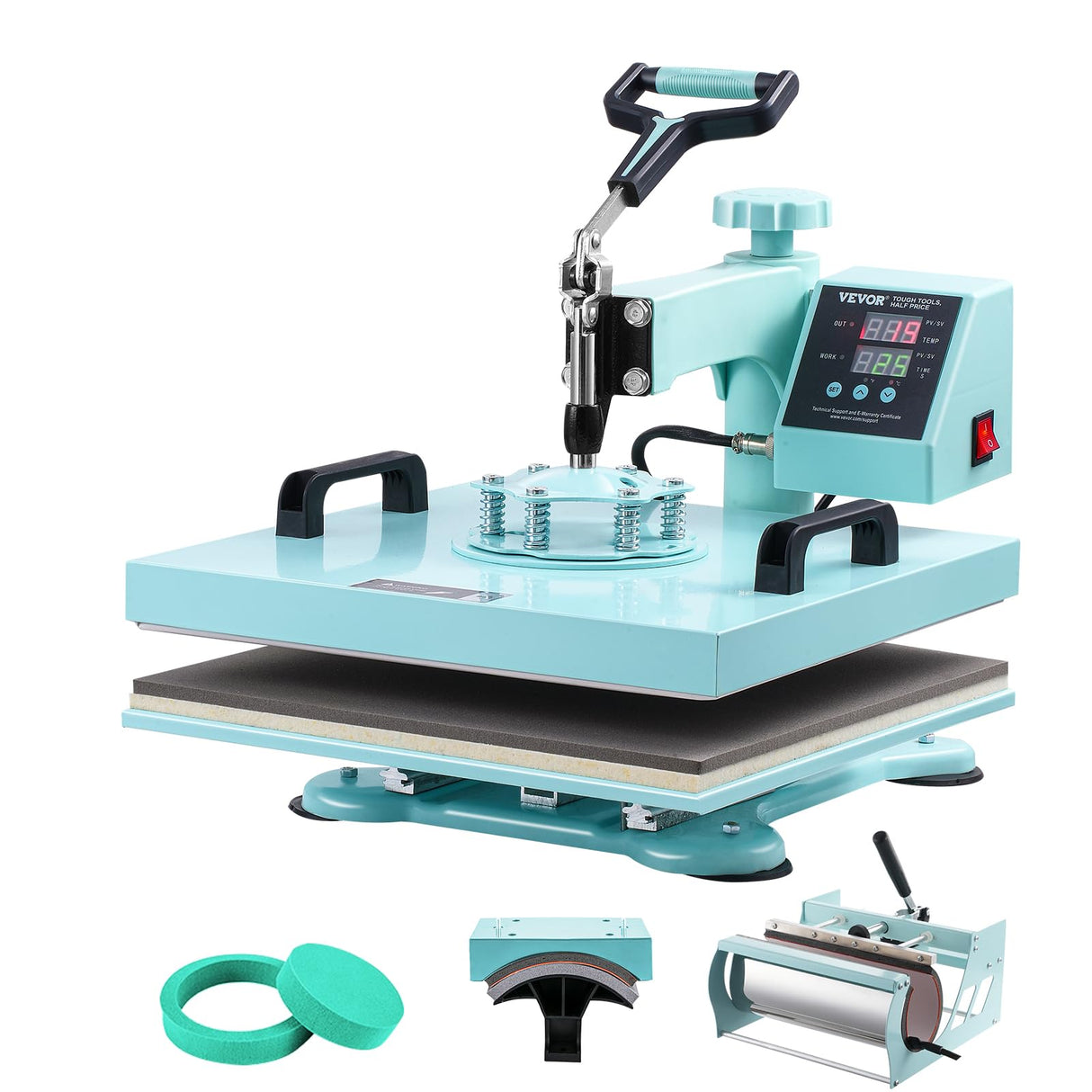VEVOR Heat Press Machine, 5 in 1 Heat Transfer Machine with 30 oz Tumbler Press, 15 x 15 inch, 360° Swing Away T-Shirt Pressing, Digital Precise Control, for T-Shirts/Mugs/Hats/Plates, Green VEVOR