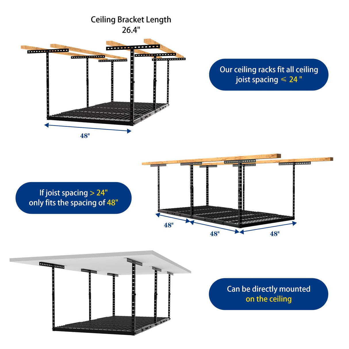 4x8 Overhead Garage Storage Rack with 4 Extra Hooks – Adjustable Heavy-Duty Garage Ceiling Storage Racks (22"-40"), Holds 600 lbs, 22 lbs per Hook, Steel Hanging Organizer for Tools, Bins & Bikes Keelian