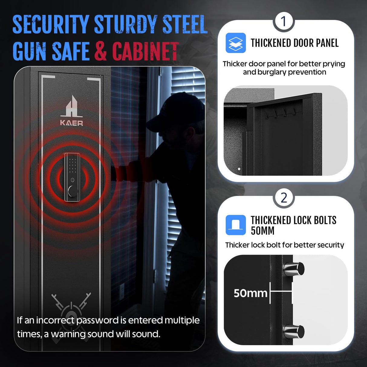 KAER 13-15 Biometric Gun Safe Fingerprint Gun Safe for Rifles and Pistols Rifle Safes for Home Gun Safes for Rifles Multi-Function Gun Cabinet with Adjustable Cabinet Pistols Racks Unassembled KAER