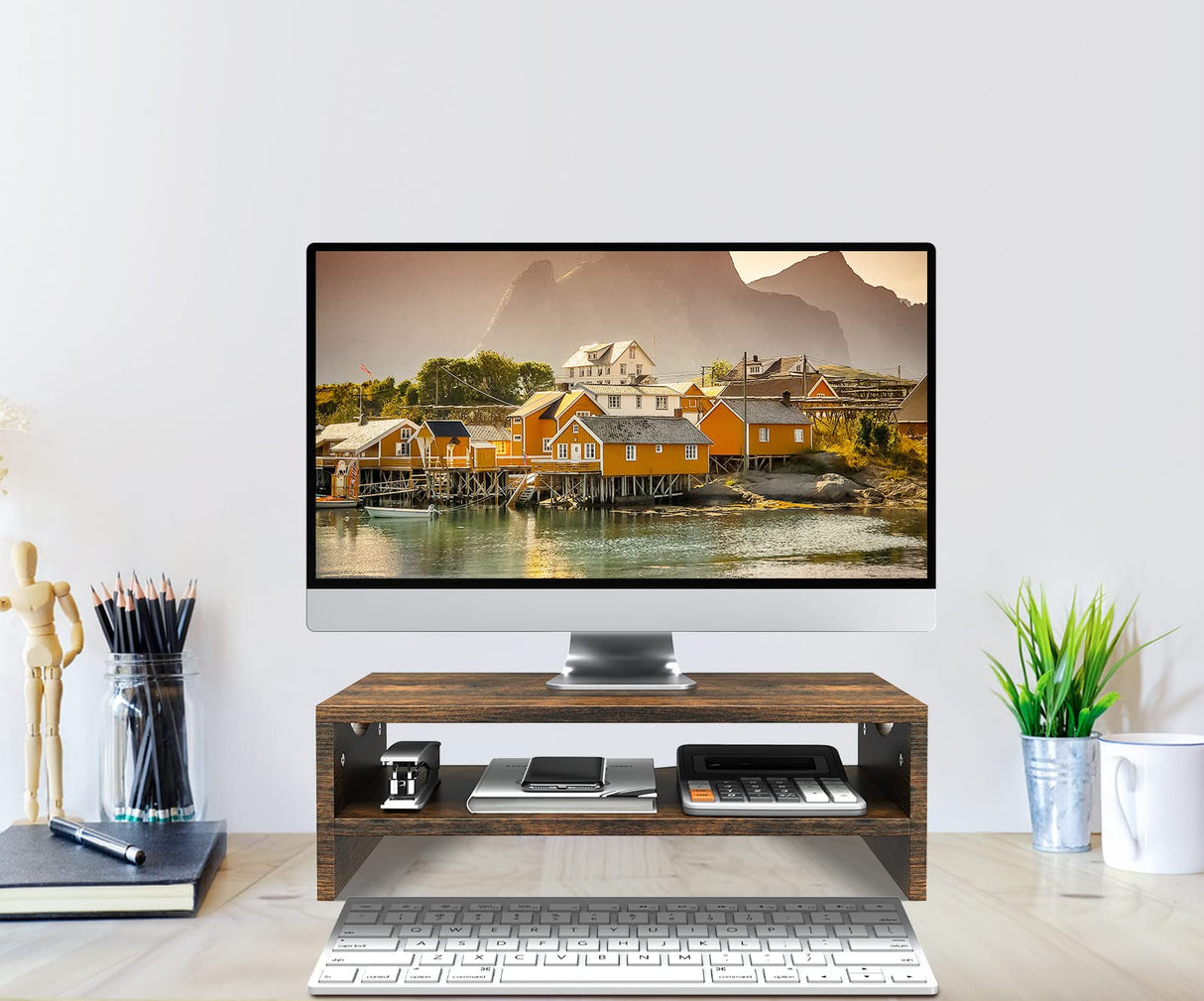 Zimilar Monitor Stand Riser, 2 Tiers Laptop Computer Monitor Riser for PC Screen, iMac, Desktop Wooden Screen Monitor Stand Riser with Storage for Home Office Zimilar