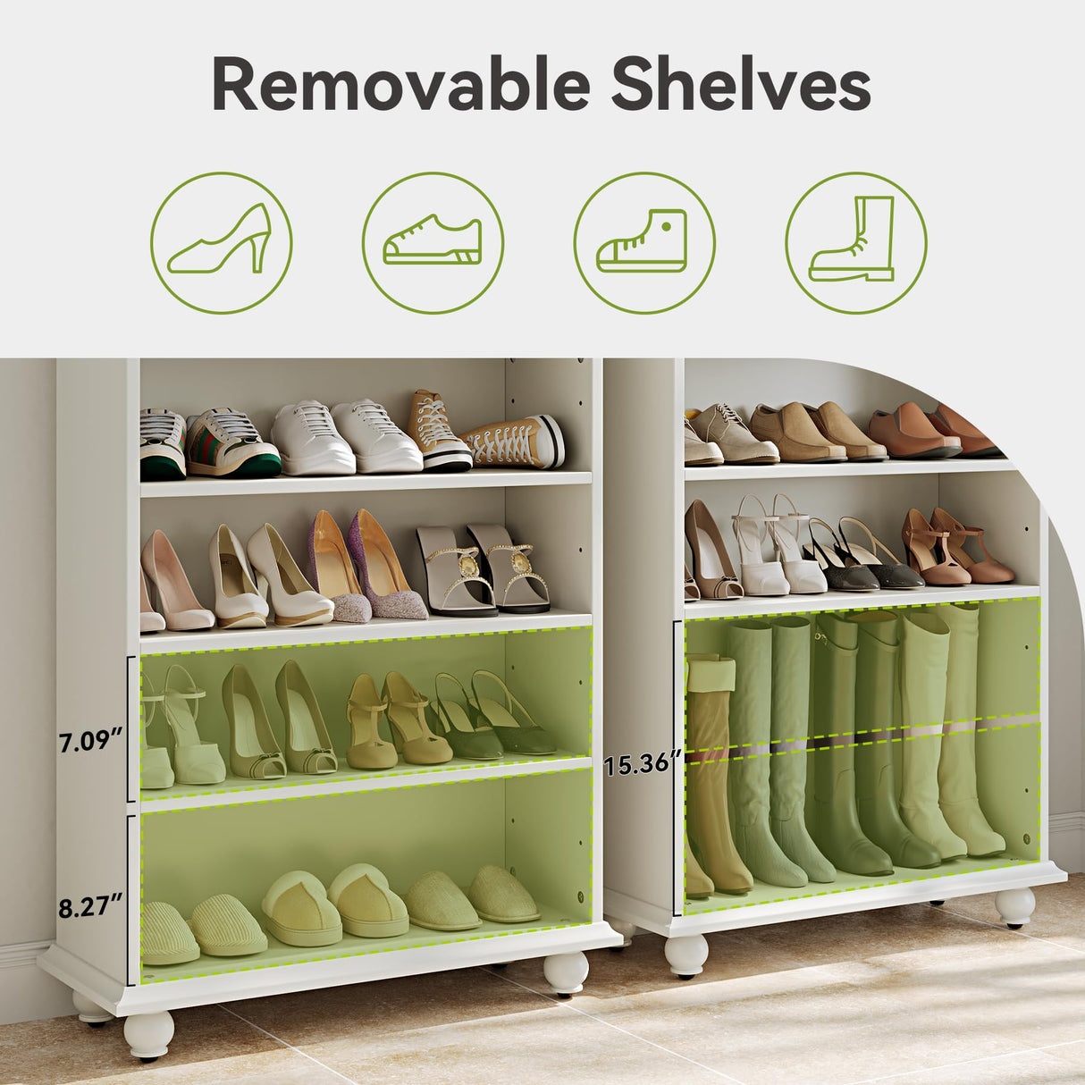 LITTLE TREE 69-Inch Tall Shoe Cabinet with LED Light Strip & Adjustable Shelves, White Wooden 8-Tier Shoes Display Cabinet for 26 Pairs, Freestanding Modern Shoe Cabinet for Entryway LITTLE TREE