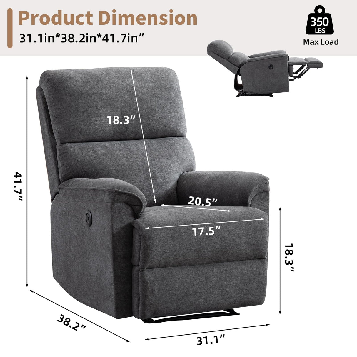 HAOMARKETS Power Recliner Chair for Adults with USB Port, Breathable Fabric Electric Recliners with High Back, Single Overstuffed Heavy Duty Reclining Sofa for Small Spaces Living Room Bedroom HAOMARKETS