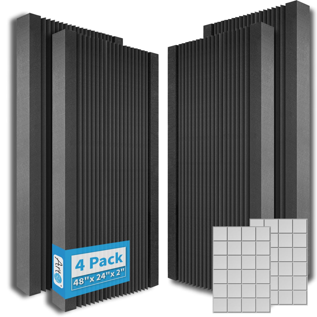 Art3d 4-Pack Wedge Design Acoustic Foam Panels, 48" x 24" x 2" High-Density Soundproof Foam Wall Panels for Wall, Ceiling, Quick-Recovery Noise Dampening Panels for Office, Studio and Home Art3d