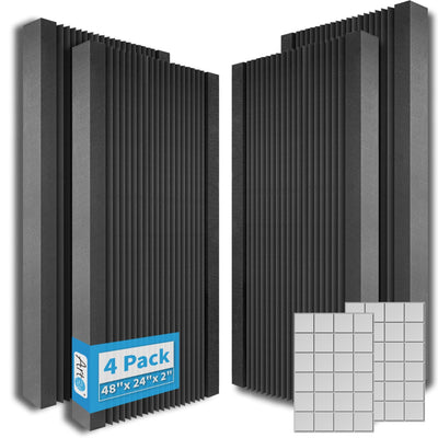 Art3d 4-Pack Wedge Design Acoustic Foam Panels, 48" x 24" x 2" High-Density Soundproof Foam Wall Panels for Wall, Ceiling, Quick-Recovery Noise Dampening Panels for Office, Studio and Home