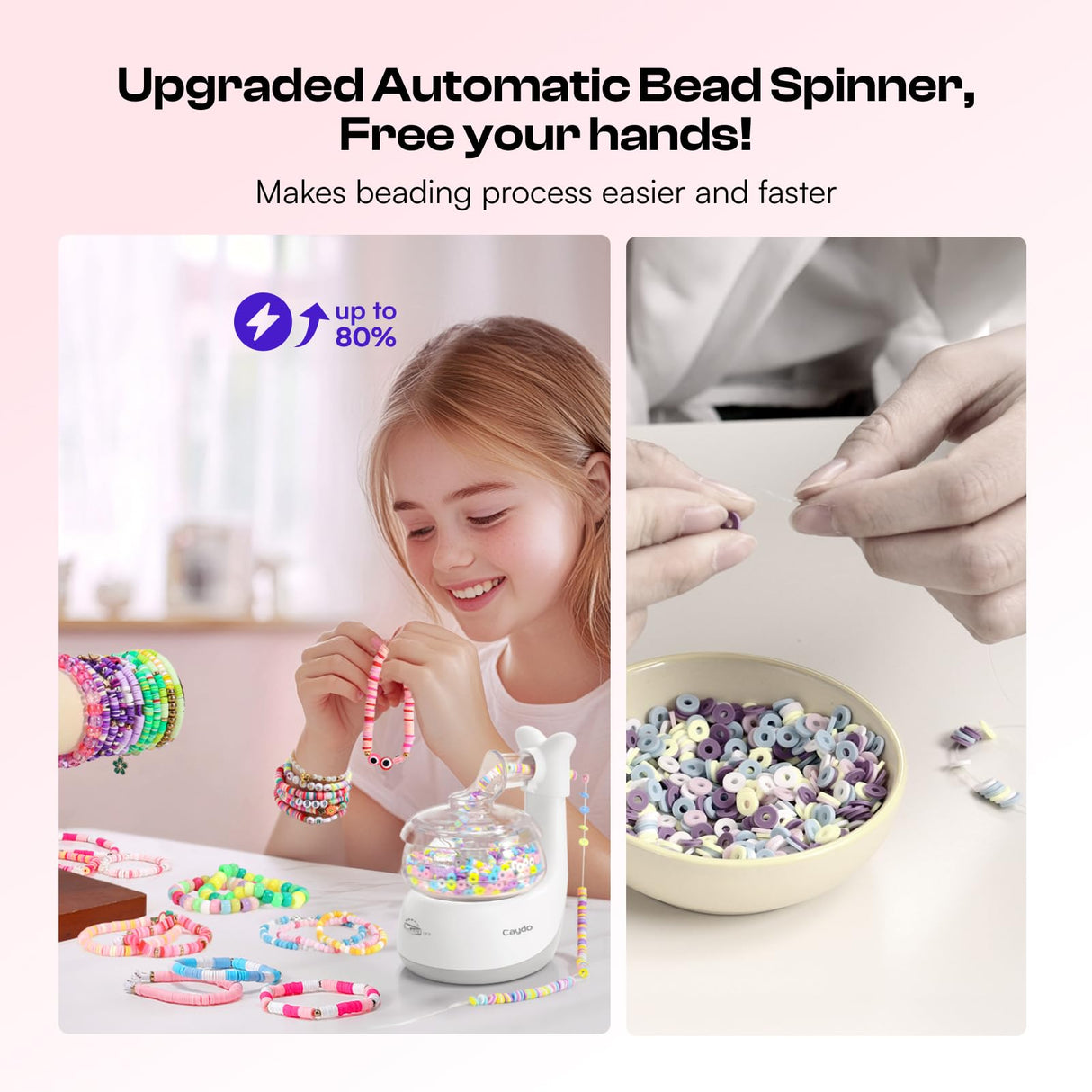Caydo Electric Bead Spinner for Jewelry Making – Clay Bead Bracelet Maker Machine with Clay Beads, Needle & Elastic String | DIY Craft Kit Gift for Girls, Kids, Teens (Ages 8+, White) Caydo