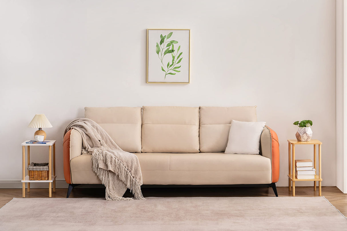 Apicizon 2 Tier End Table, Boho Side Table with Storage Shelf, Nightstand Bedside Table for Small Spaces, Bedroom, Living Room, Entryway, Farmhouse, Easy Assembly, White+Natural Apicizon