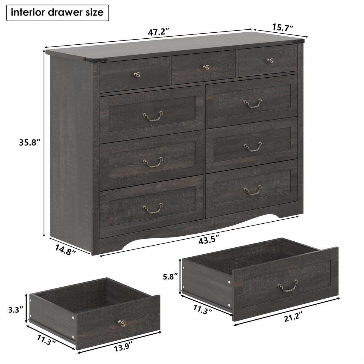 Gyfimoie Farmhouse 9 Drawers Dresser for Bedroom, Chest of Drawers with Natural Texture, Accent Storage Cabinet for Closet,Living Room (Dark Rustic Oak) Gyfimoie