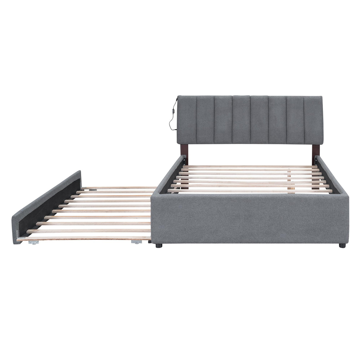 Harper & Bright Designs Full Size Upholstered Platform Bed with Twin Size Trundle, Teddy Fleece LED Platform Bed Wood Frame with Headboard, No Box Spring Needed - Gray Harper & Bright Designs