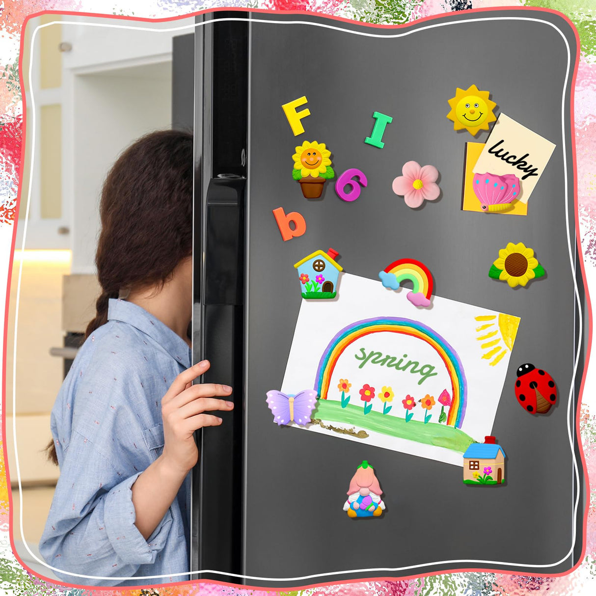 Simgoing 24 Sets Spring Kids Arts and Crafts Set Ceramic Painting Kit Unpainted Paintable Ceramics with 24 Magnet 4 Brushes and 2 Palette, Paint Your Own DIY Figurines for Toddler Boys Girls Simgoing