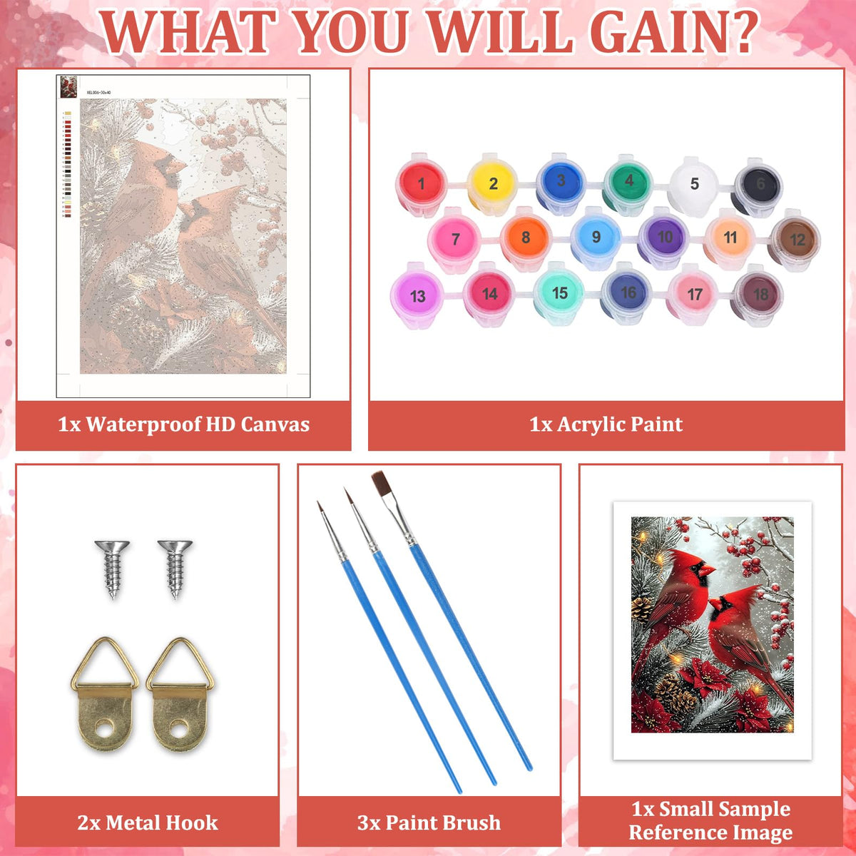 MAXBYE Cardinal Paint by Number, Snow Scene Adults' Paint by Number Kits, DIY Acrylic Paint Kit for Adults Beginners, Christmas Berries Oil Paint by Numbers Canvas for Home Wall Decor 12x16inch MAXBYE