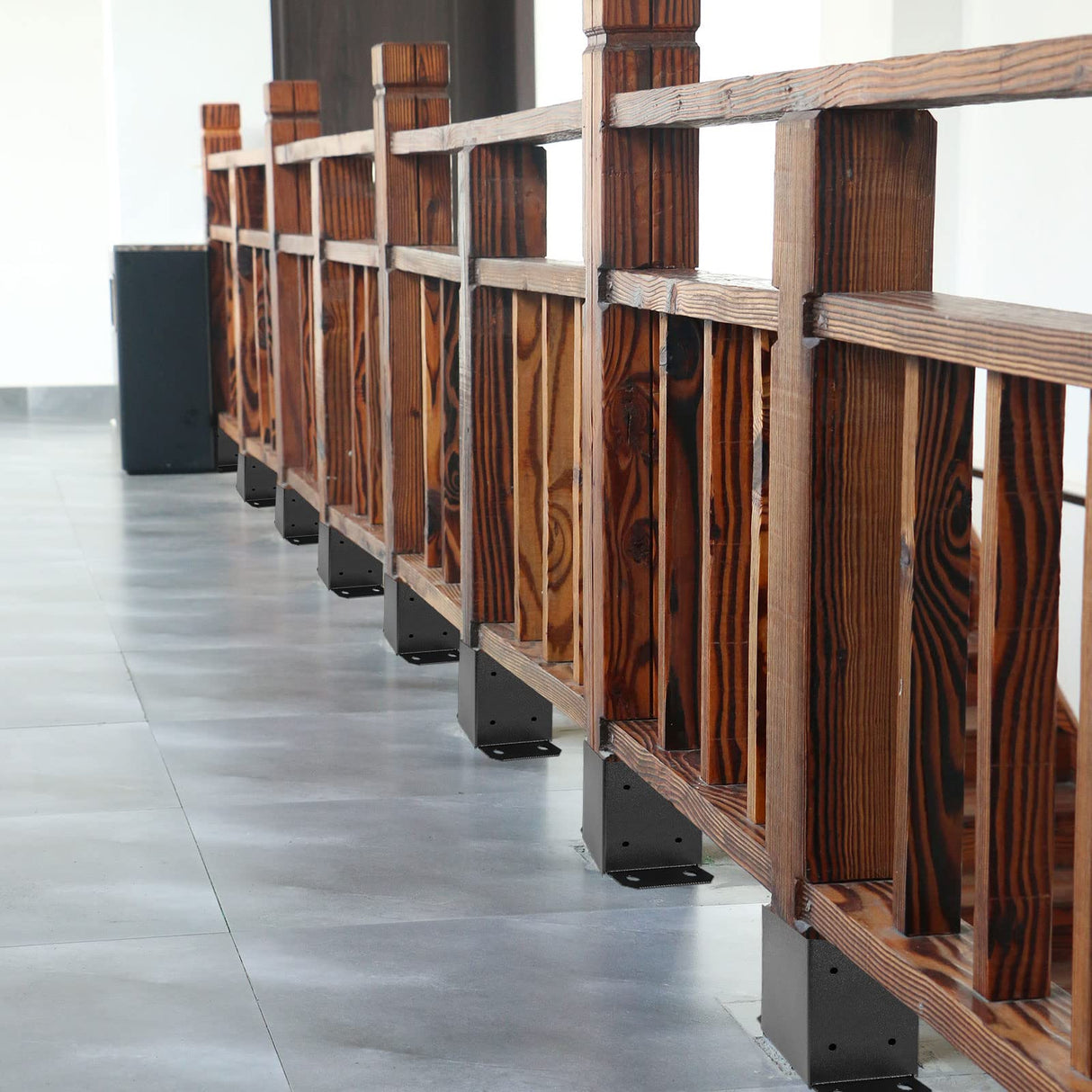 SPACEEUP 4x4 Post Base 2 Pcs, Inner Size 3.6"x3.6" Deck Post Base, Heavy Duty Powder-Coated Post Anchor Black Wood Post Brackets for Decking Porch Railing Support SPACEEUP