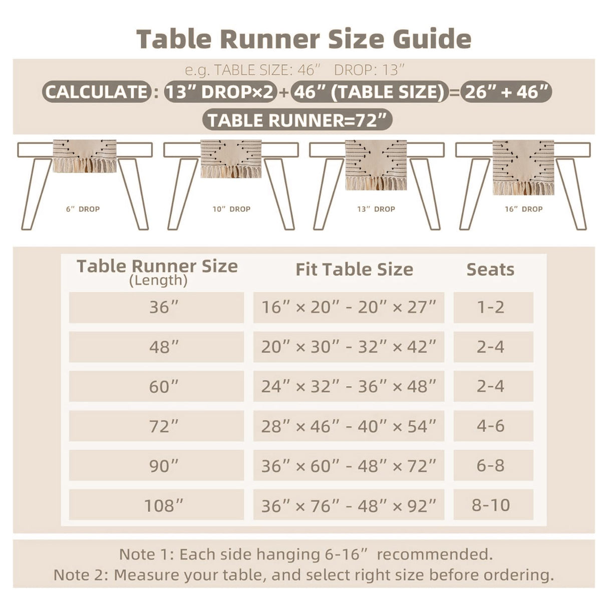 Joyfol Day Boho Table Runner, Farmhouse Stripe Cotton Table Runners with Tassels for Home Dining Table Decor, Rustic Natural Woven Dresser Scarf (Beige&Black,13 x 36 Inch) Joyfol Day