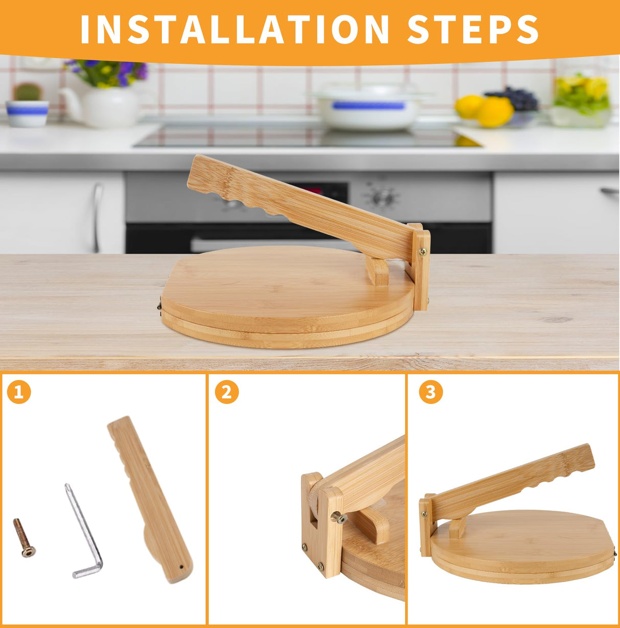 Wooden Tortilla Press 10 Inches with Rolling Pin & 50 Pcs Parchment Paper Mexican Tortillera Presser Homemade Tortillas Roti Pataconera Dough Press Uprony