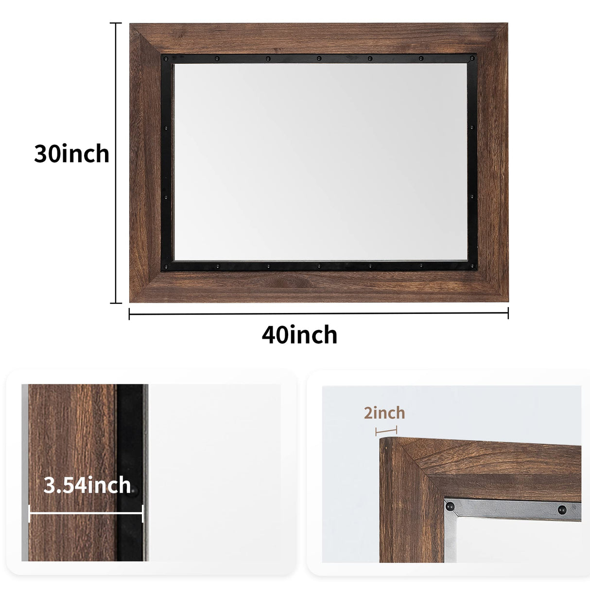 YOSHOOT Rustic Wooden Framed Wall Mirror, 40"x30", Natural Wood and Iron Bathroom Vanity Mirror for Farmhouse Decor, Vertical or Horizontal Hanging YOSHOOT