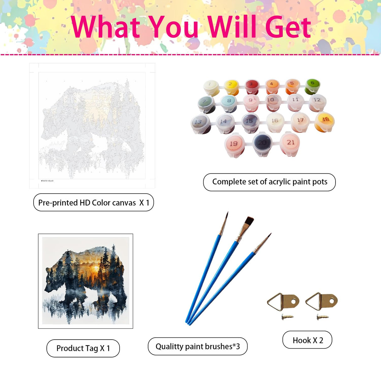 DIYCYCY Easy Paint by Numbers Kit for Adults Beginner,Forest Bear Paint by Number Canvas for Adults,Sunset Landscape DIY Acrylic Oil Number Painting for Adult Home Wall Decor 16x16in (Without Frame) DIYCYCY