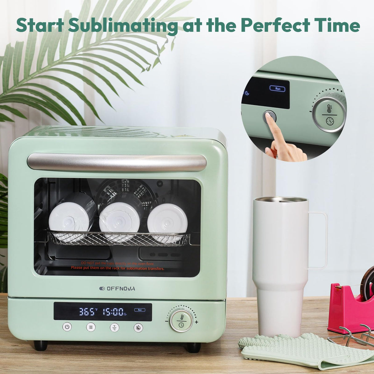 OFFNOVA Sublimation Oven Machine, 20L 110V 1250W Convection Oven for Sublimation Blanks Mugs Tumblers Cups Water Bottles Bulk Printing, with Oven Glove and Shrink Wrap OFFNOVA