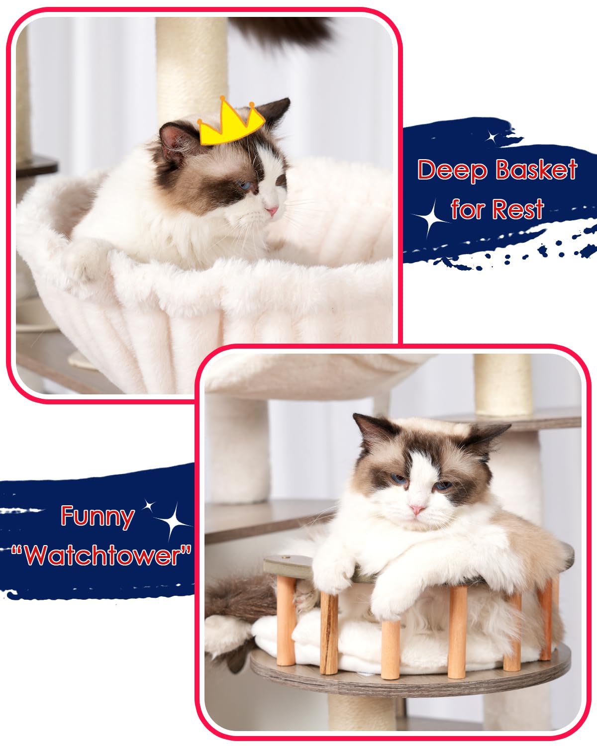 Gitelsnour Cat Tree, 64" Tall Wood Cat Tower for Indoor Cats Large Adult, Modern Cat Condo with Scratching Post and Food Station, Cat Tunnel, 2 Cat Bowls, Hammock, Rustic Gray GCT101-MSG Gitelsnour