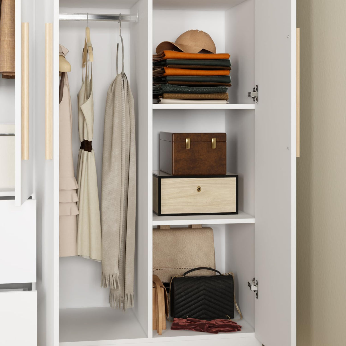 Homsee White 4-Door Wardrobe Armoire Wooden Closet with 2 Drawers, 6 Storage Cubes and 2 Hanging Rods, Large Storage Cabinet for Bedroom, White (63”L x 18.9”W x 70.9”H) Homsee