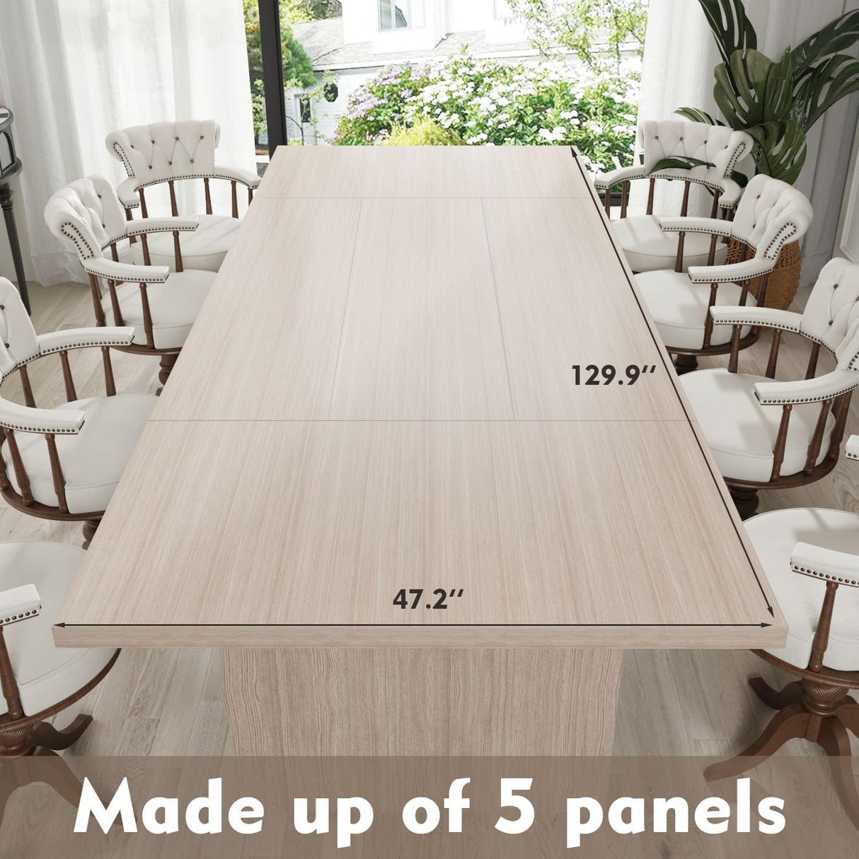 MOUMON Kitchen Dining Table for 8-10, 130 inch Wood Rectangular Kitchen Table, Large Long Dining Table with Wooden Frame, No Chairs, for Dining Room White and Oak(129.9”W x 47.2”D x 29.7”H) MOUMON