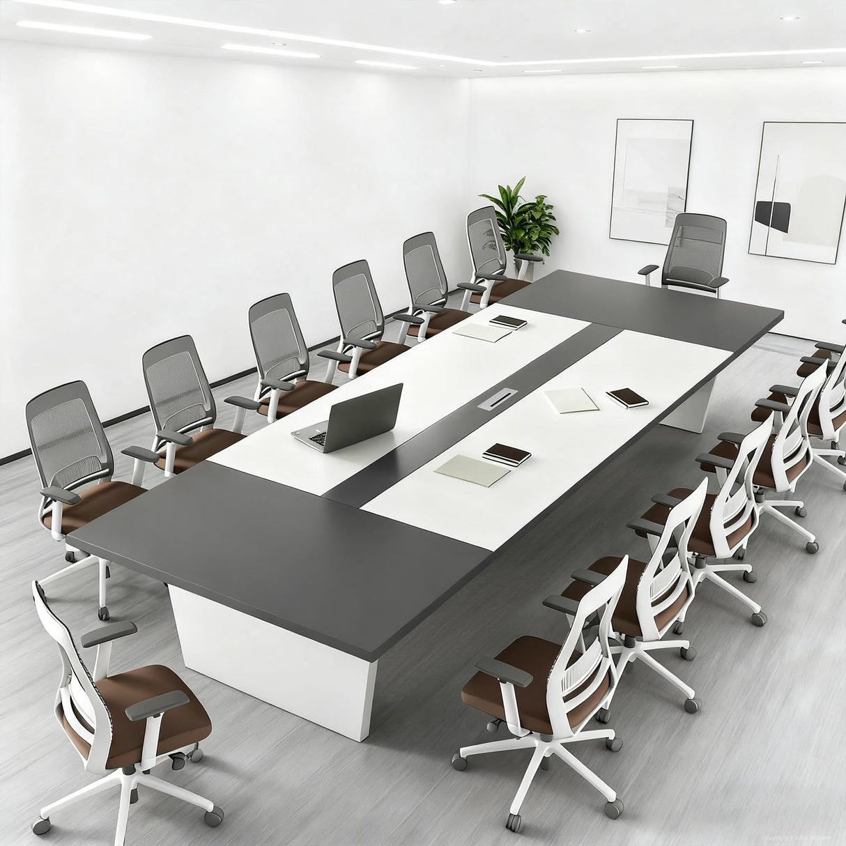 Nuipesn Rectangular Conference Room Table, Seminar Table Meeting Room Table Boardroom Desk Business Seminar Table Printer Desk no Chair for Office (White+Grey,9.84FT,118.11" L*51.18" W*29.53" H) Nuipesn