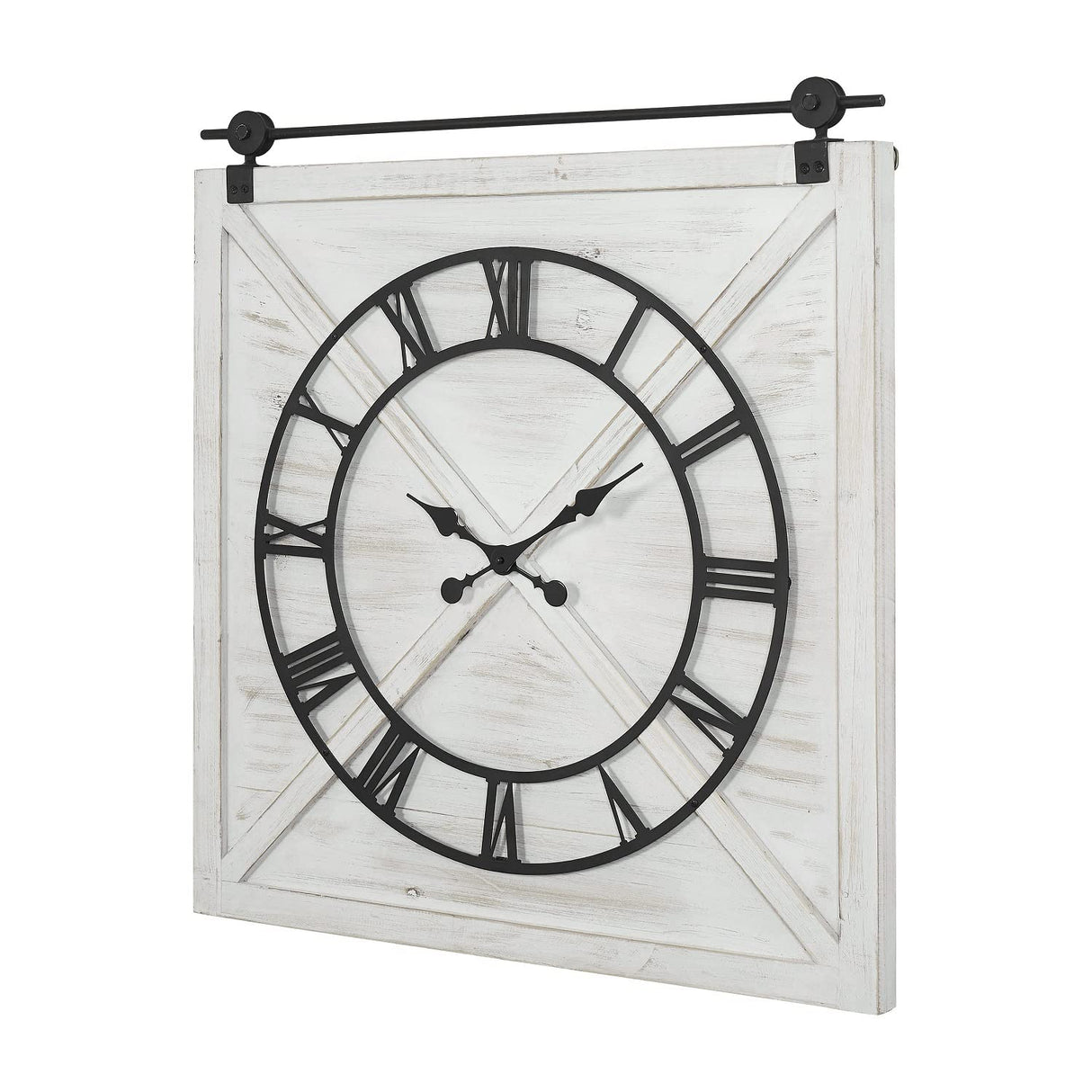 FLORA Large Farmhouse Wall Clock,Rustic Barn Door Wall Clocks for Living Room Decor, Battery Operated 29.5" H x 27" W, Whitewash FLORA