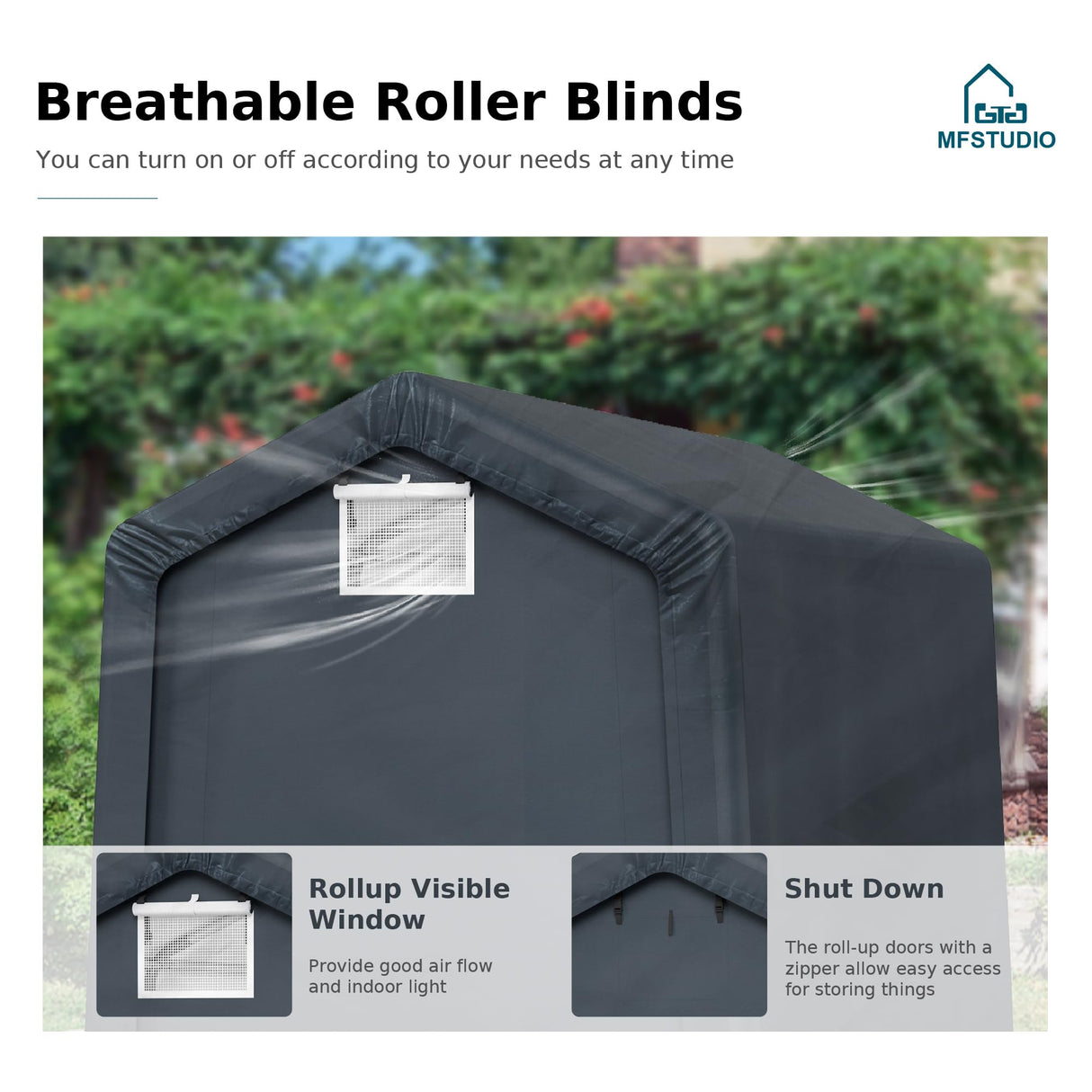 MFSTUDIO Outdoor Storage Sheds 6x10 ft, Portable Carport Shelter Garages Heavy Duty Canopy with Rolled up Zipper Doors, Outside Utility Shed Garage Tent for Motorcycle, Bicycles and Camping Tools MFSTUDIO