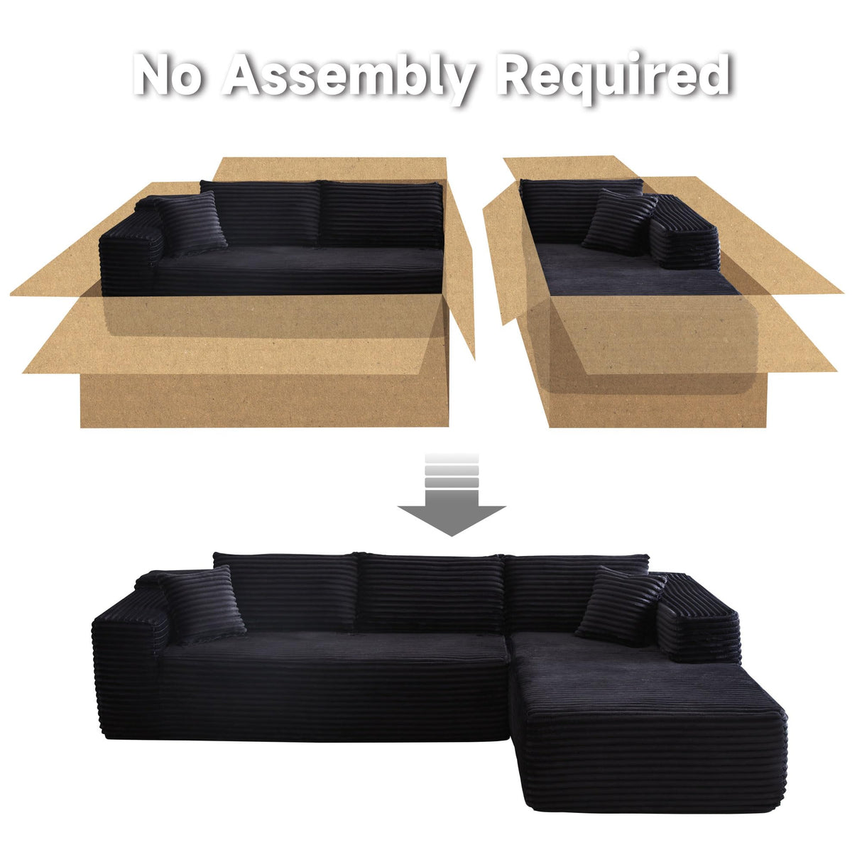 CAODOC 104" Cloud Sectional Couch with Comfy Chaise, Boneless L Shape Sofa with Deep Seat, Minimalist Modular Couches Sleeper for Living Room Bedroom Apartment Lounge,Black CAODOC