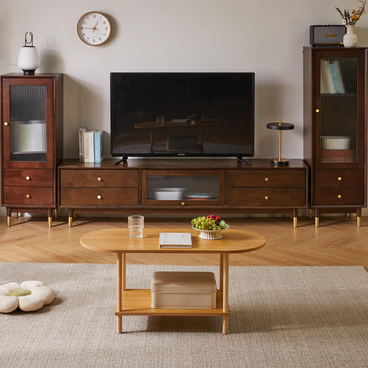 Aibiju Wooden Tea Table Small Coffee Table, 2 Tier Coffee Table for Living Room, 35x16x17inch TV Table Stand with Storage Shelf Natural Wood Color YD-012N Aibiju