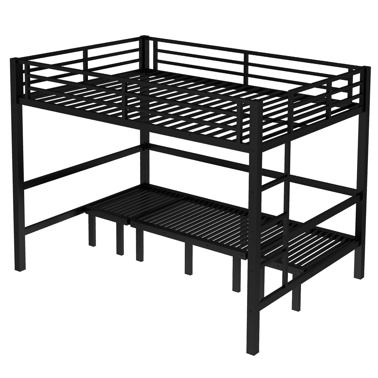 Queen Over Queen Bunk Bed for Adults, Heavy Duty Bunk Bed can Turns into Loft Bed with U-Shaped Sofa, Adults Bunk Bed with SafetyRails and Side Ladder, Black(Not Include Cushion) Bellemave