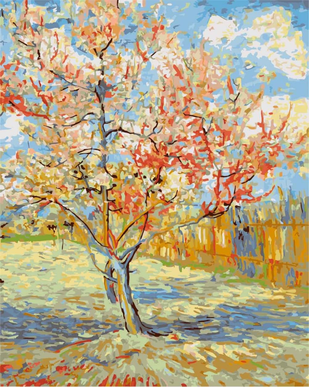 Wowdecor Paint by Number Kits for Adults Beginner, DIY Number Painting Peach Tree in Bloom by Vincent Van Gogh Famous Paintings 40x50 cm Wall Art Decor (No Frame) Wowdecor