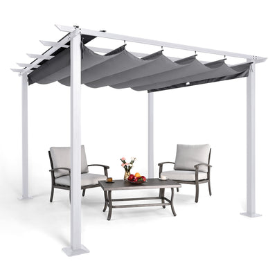 HAPPATIO 10' X 10' Pergola Retractable Pergola Canopy with White Frame for Backyards, Gardens, Patios, Outdoor Pergola with Sun Shade Canopy, Includes Ground Studs and Expansion Screws (Gray)