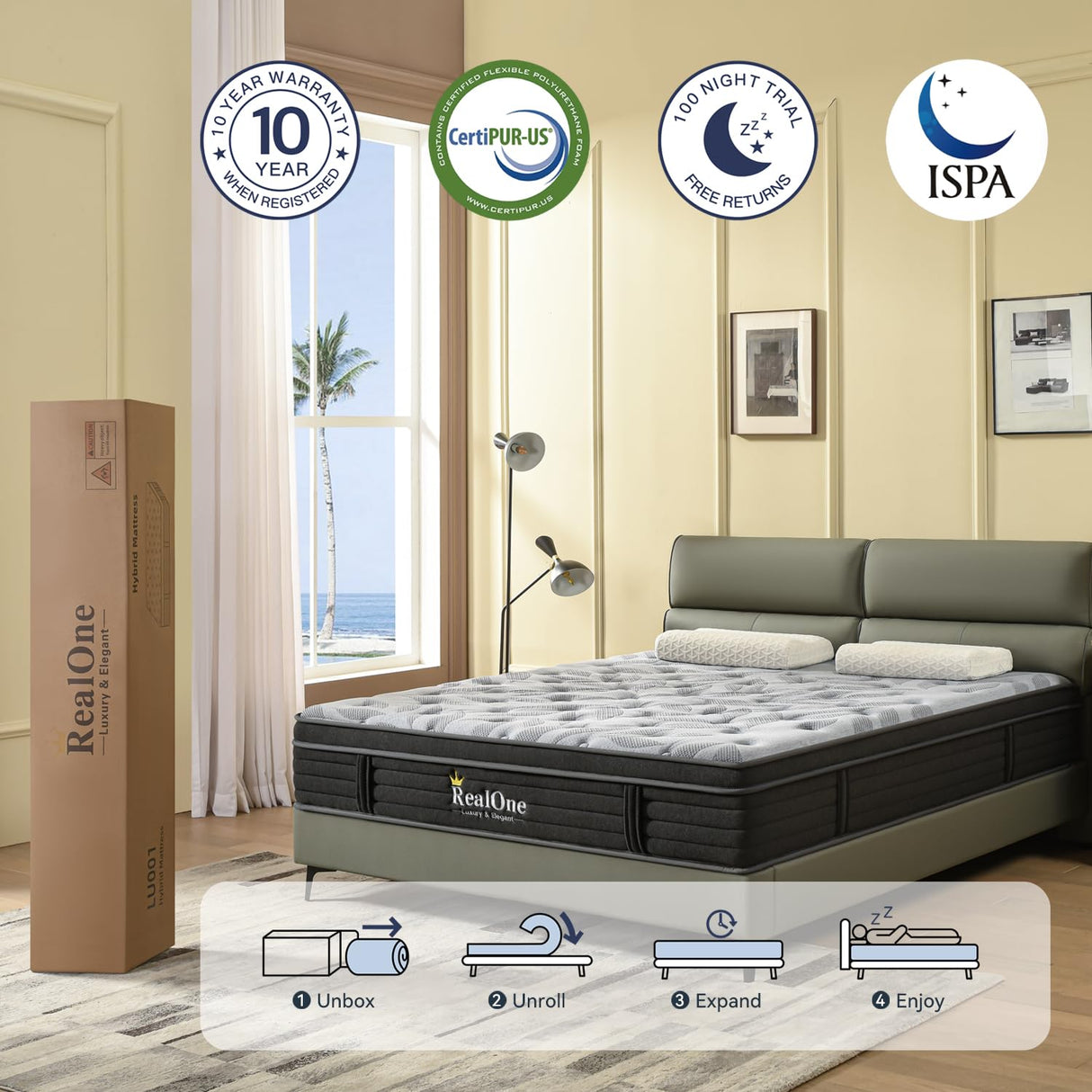 Queen Mattress 10 Inch, Memory Foam Hybrid Queen Size Mattresses in a Box, Cooling Fabric & 3 Coils Reinforced Edges Pocketed Coil Springs, Medium Firm, Motion Isolation, Pressure Relief, CertiPUR-US REALONE