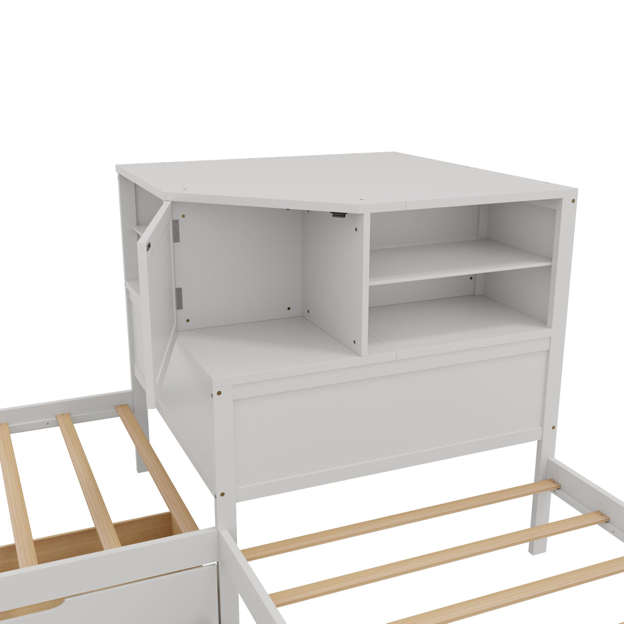 Merax L-Shaped Combination Twin Bed Frame with Trundle,Drawer,Built-in Desk,3-in-1 Design for Bedroom Merax