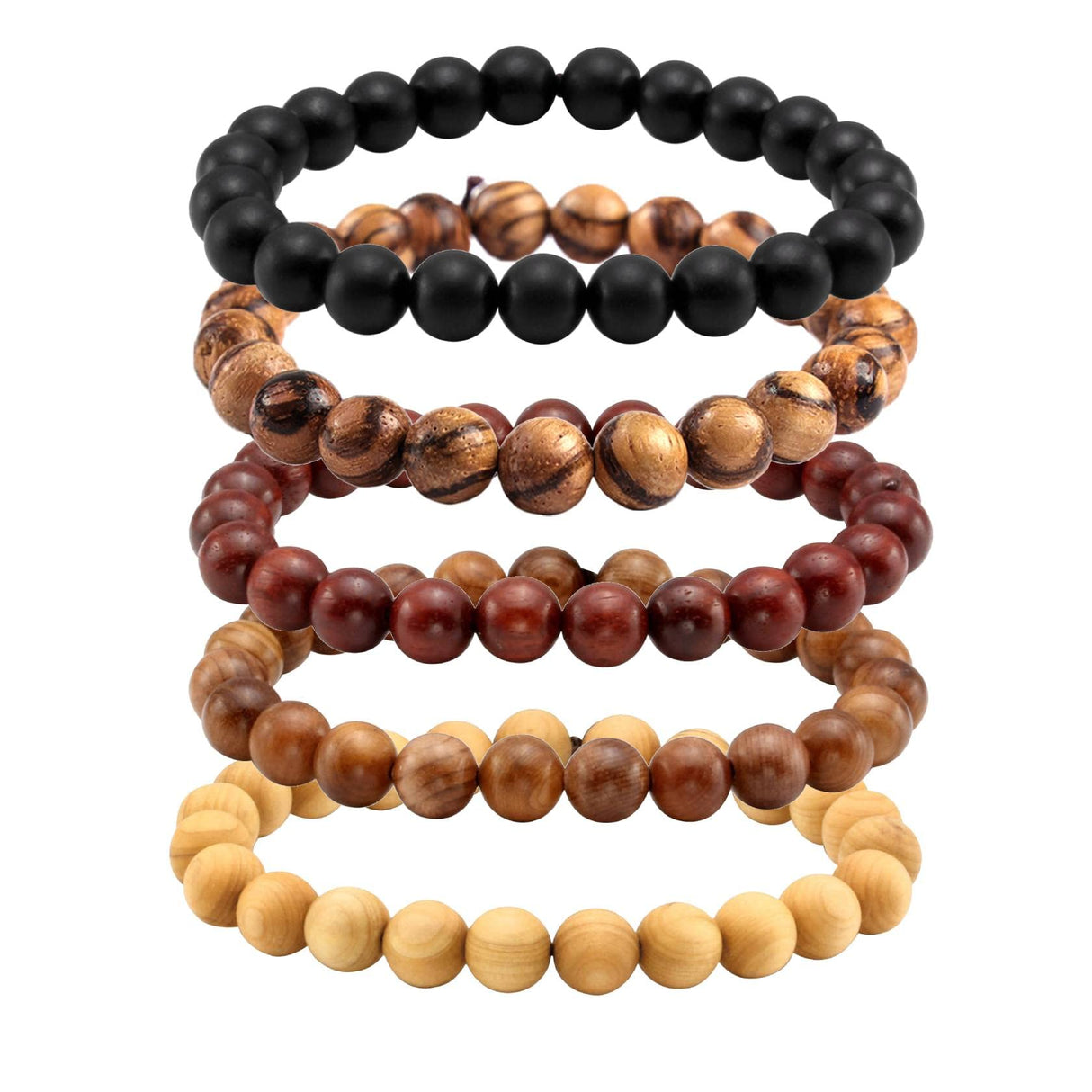 MILAKOO 5 Pcs Wood Prayer Bead Bracelet Mala Beaded Bracelets for Men Women 8mm MILAKOO