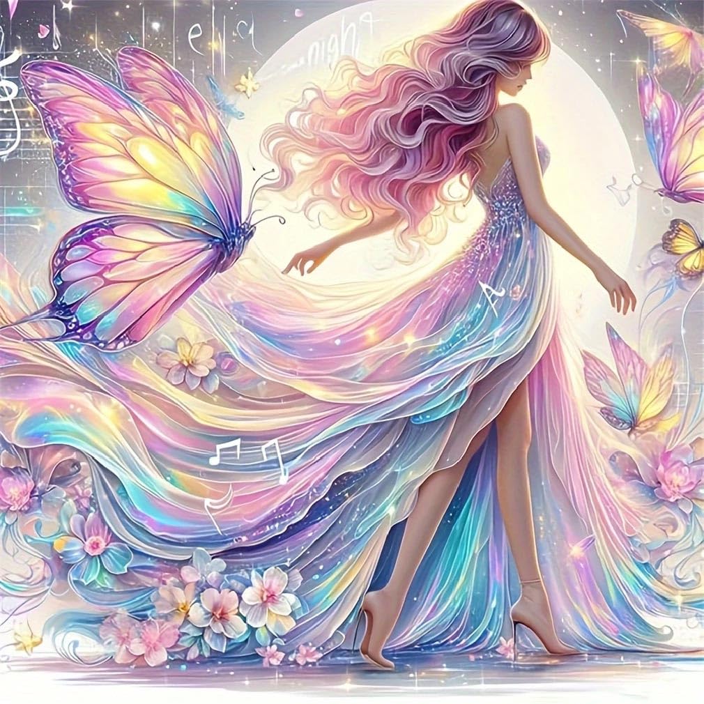 STGLCR Angel Diamond Painting Kit for Adults, Butterfly Diamond Art Kits for Beginners, Full Drill Round Gem Art Diamond Painting for Home Wall Decor Gift 12x12in STGLCR