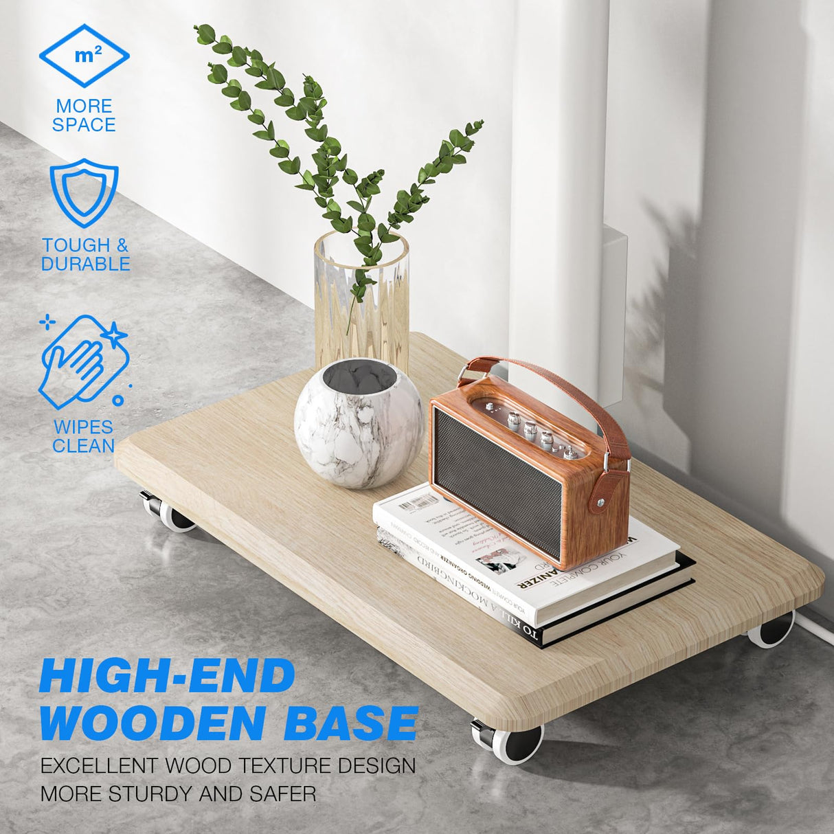 Rfiver Sleek Rolling TV Stand with Power Outlet for Home Decor, Height Adjustable Portable TV Stand on Wheels for 32-70 Inch TVs, Strong Tall Mobile TV Cart with Mount Up to 88 lbs, White Rfiver