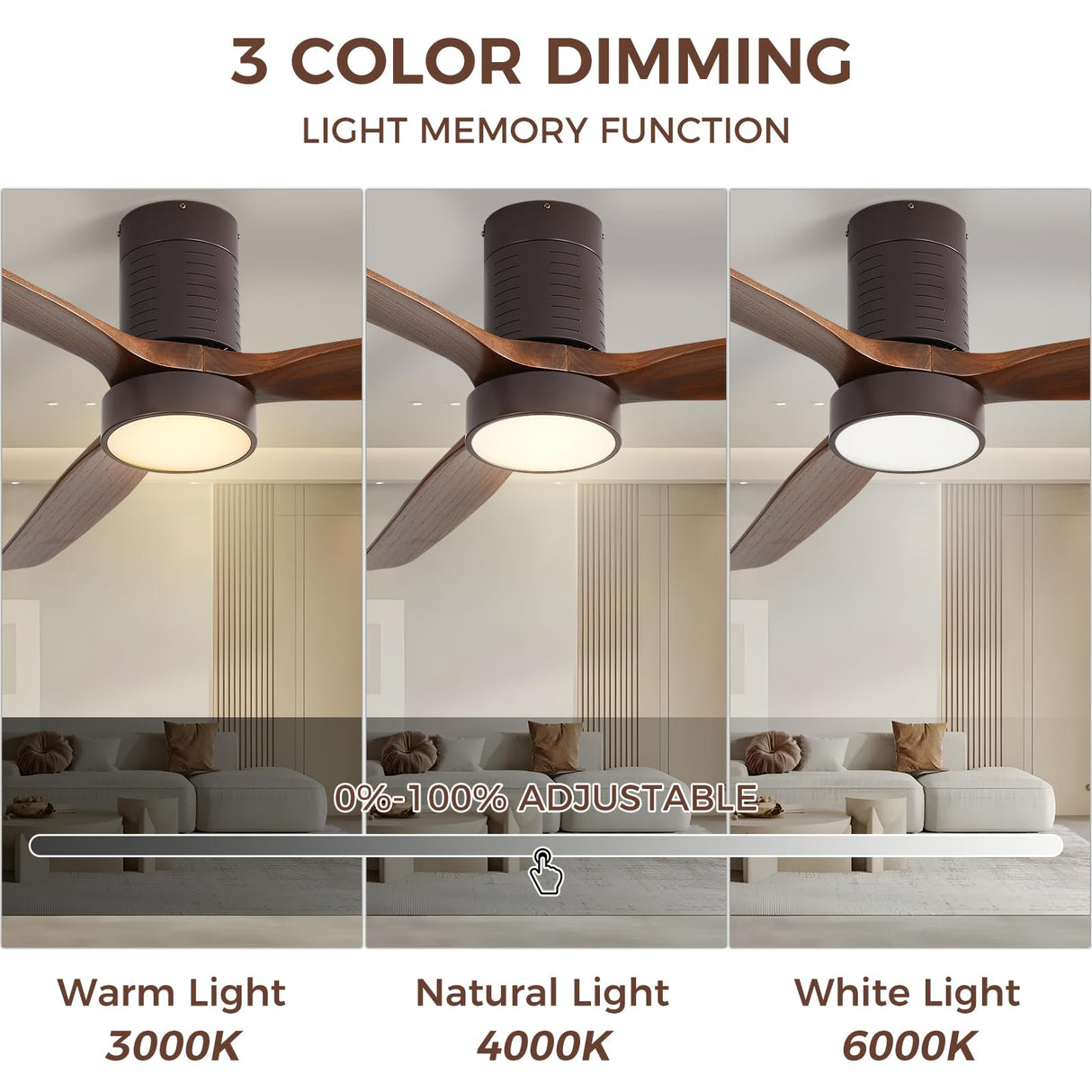 Sofucor Ceiling Fan 52'' Low Profile Ceiling Fan with Lights Remote Control Wood Blades Dimmable Light Reversible DC Motor Modern Ceiling Fan for Kitchen, Bedroom, Basement, Dining, Living Room Coffee Sofucor