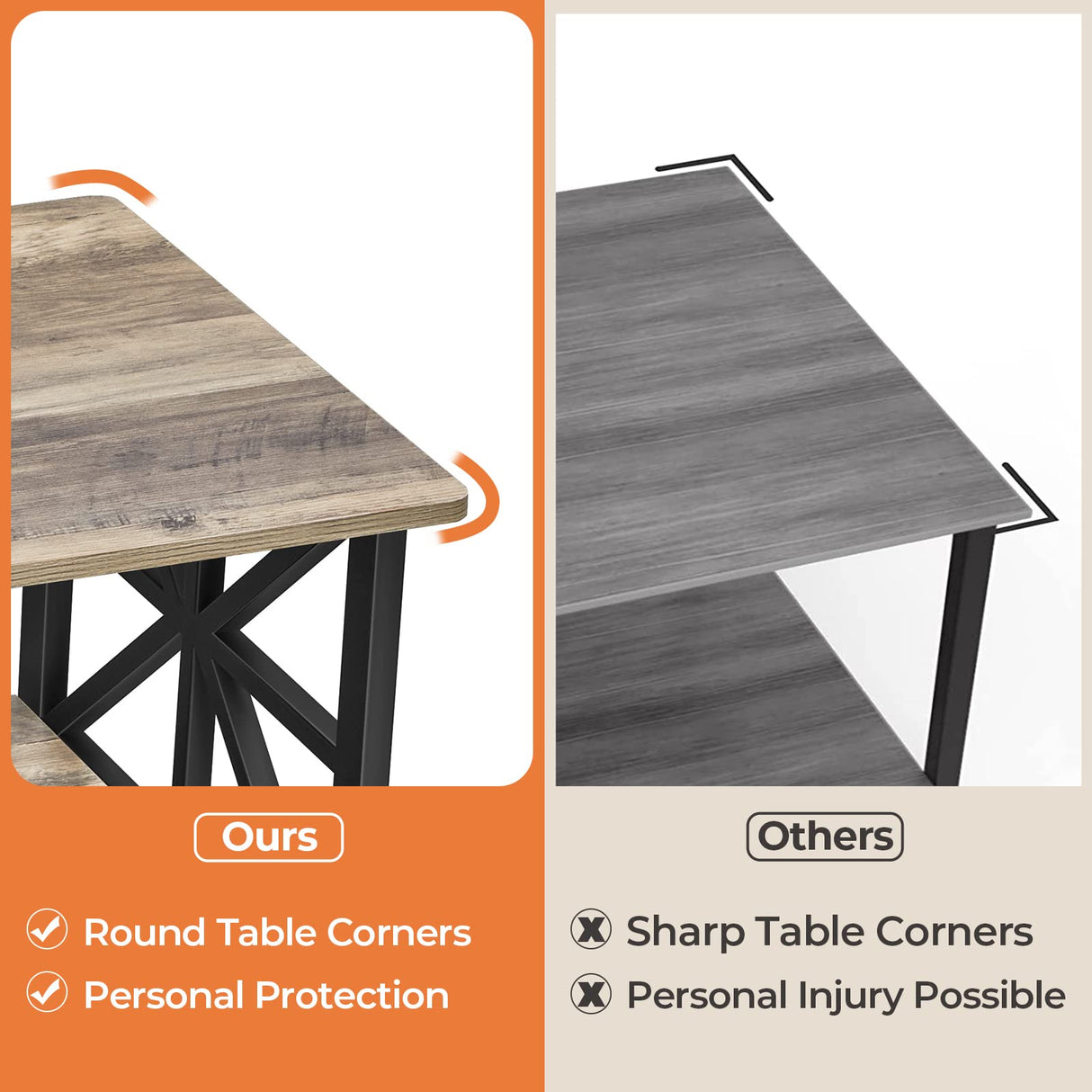 GreenForest Coffee Table for Living Room with Round Corners Farmhouse Style Center Table with Storage Shelf 39 Inch Space Saving Easy Assembly Gray Wash GreenForest