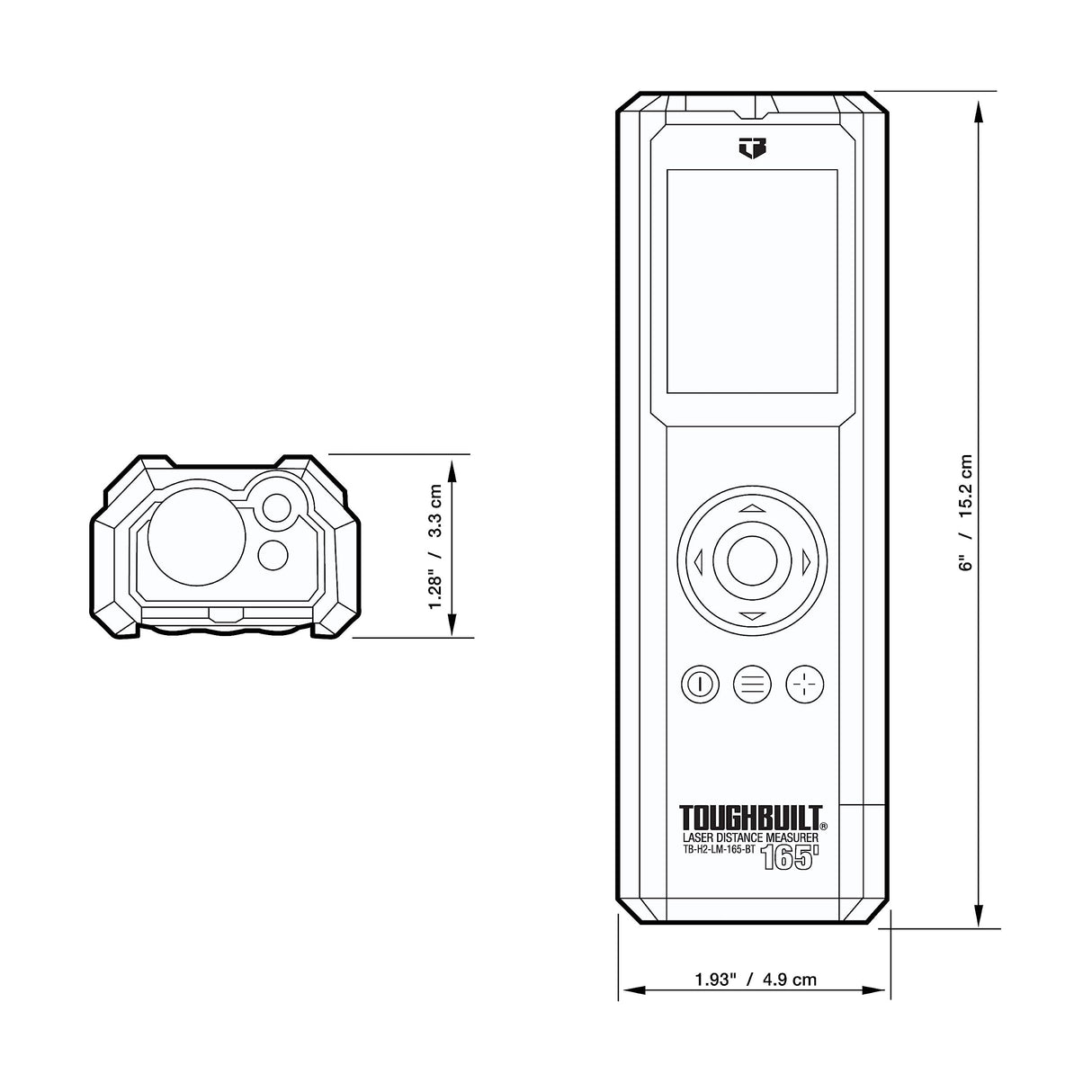 ToughBuilt - 165' Laser Distance Measurer, Bluetooth Laser Distance Measurer, Large Color Screen with viewfinder - (TB-H2-LM-165-BT) ToughBuilt