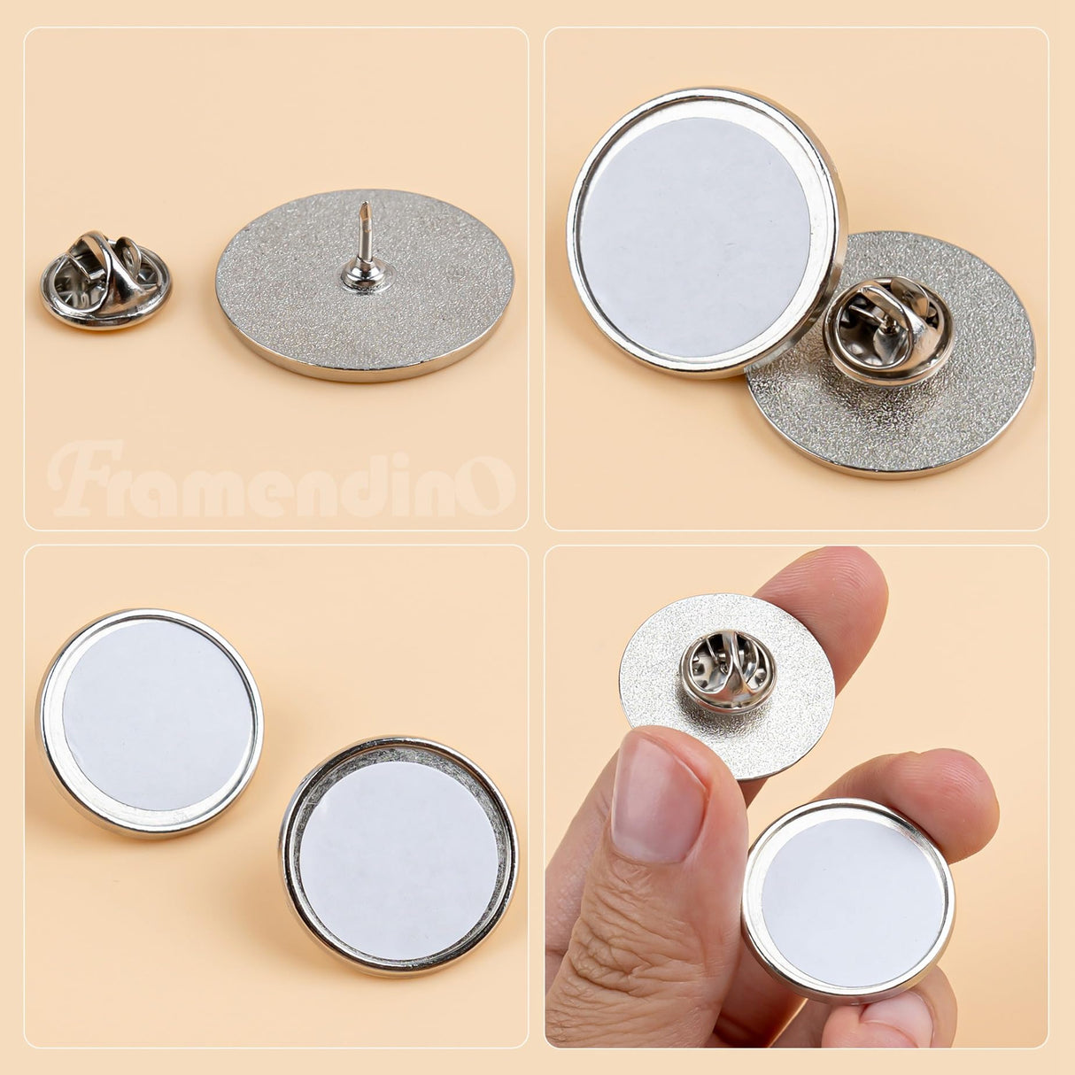 Framendino, 20 Pack Silver Sublimation Blank Pins DIY Button Badges Round Sublimation Blank Base Pin Aluminum Sheet with Butterfly Pin Backs for DIY Craft Lapel Jewelry Making Framendino